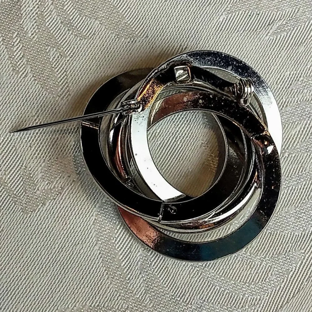 Vintage Matte Silver Textured Circle Brooch